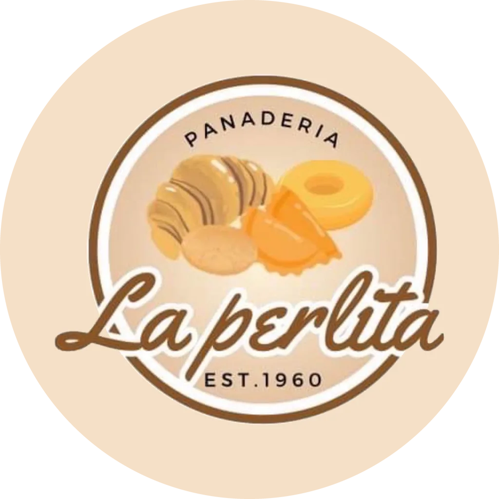 Logotipo de Panadería La Perlita sobre un círculo color crema.